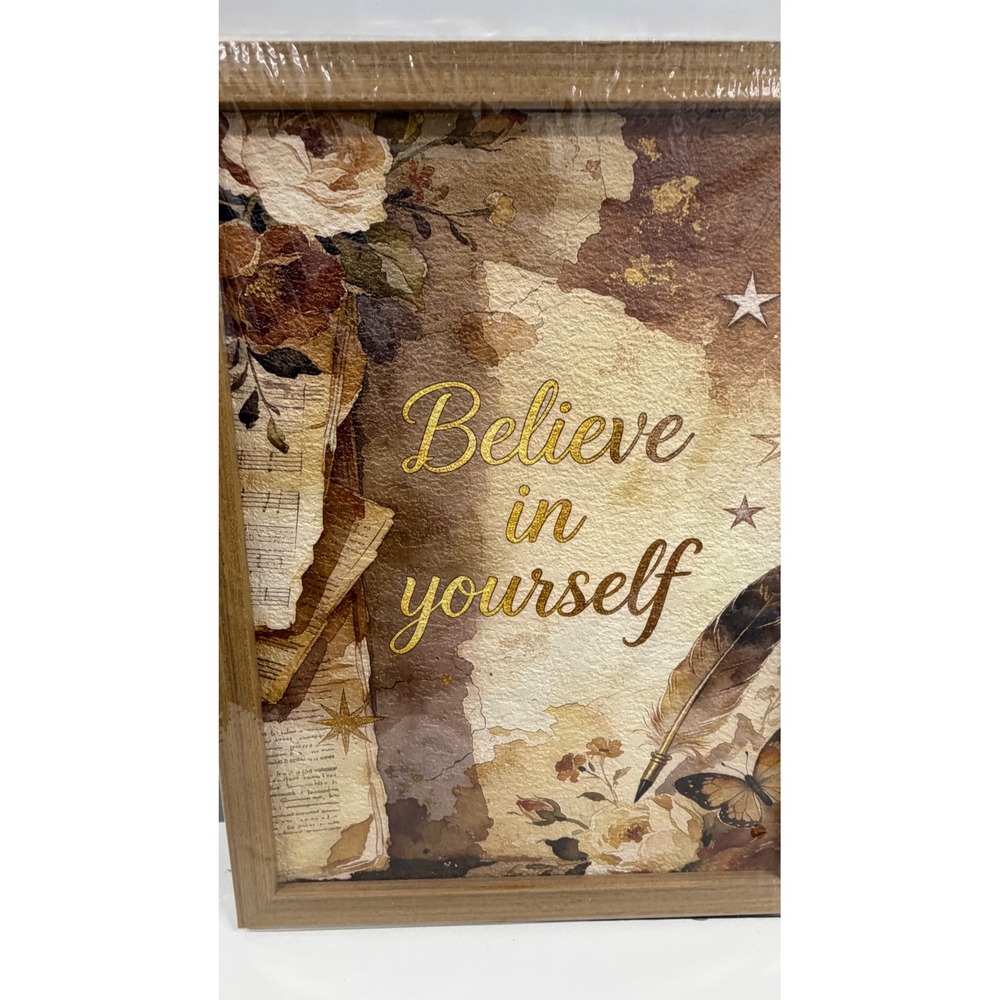 Believe In Yourself Framed Wall Art Vintage Floral Motivational Decor 12x16 - Picture 2 of 7